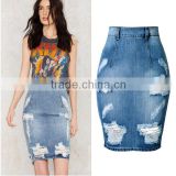 2016 Summer Fashion Women Tassel Fringe Vintage Blue Jean Skirts Ladies Zipper Slit Cotton High Waisted Pleated Midi Denim Skirt