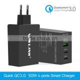 VOXLINK 50w 4 ports USB (1Quick charge 3.0+5v 2.4a usb+2ports usb type c)fast charging charger adapter,Eu/us type