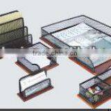 Multifunctional 6 Pieces Metal Mesh Office Set/file Tray/office Tray With Wood Bottom thumbnail-1