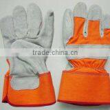 Orange Cotton Back With Grey Cowsplit Leather Palm,Heavy Duty Gloves thumbnail-1