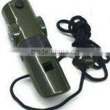 7 in 1 Outdoor Survival Whistle Army Green Multi-function Rescue Whistle With Compass Thermometer Magnifying Glass Flashlight thumbnail-1