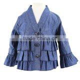 Spring Girls Fashion Denim Jeans Outwear Jacket Ruffle Overcoat Suit Pant Coat Children thumbnail-1