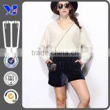 Ladies Casual Warm Pure Dark Blue Velvet Shorts thumbnail-1