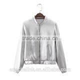 New Style Autumn Cheap Sliver Satin Plain Front Zipper Baseball Jackets thumbnail-5