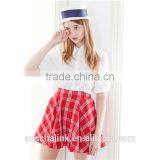 Best Selling Girls Campus High Waist Red or Blue Plaid Skirt Customized thumbnail-5