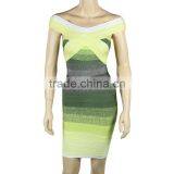 2015 New Arrival Slash Sleeve Pink/Green Gradient Bandage Dress Brand Hot Cocktail Party Slim Dress thumbnail-5