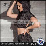 MGOO Custom Made Women Running Jersey Hoodie Black Marled Split Crop Tops Jumpers Fashion Sport Tops thumbnail-1