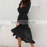 Evening Dress Long Sleeve Polka Dot Ruffle Wrap Women Maxi Dress Vestidos Beach Long Dress thumbnail-3