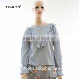 New Design Ladies Long Sleeve Ruffle Blouse Latest Grils Blouse thumbnail-1