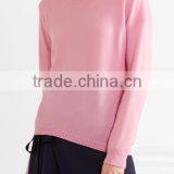 Crew Necked Pink Colored Asymmetrical Hem 100% Cashmere Sweater Women thumbnail-2