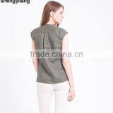 High Quality Blouse 100% Linen Shirts for Women Wholesale Short-sleeved Linen Shirt in Guangzhou thumbnail-6