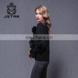 Woman Black Custom Pullover Sweater With a Lot Fox Fur Ball thumbnail-4