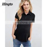 Women Black Clothes Tops Cotton/elastane Polo Tee Shirts Plain Cheap Wholesale thumbnail-1