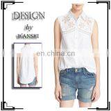 Latest Sleeveless Lace Cotton Shirt Women Clothing Spread Collar Blouses & Shirts