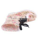 Floral Woman Lace up Martin Boots PVC Low Heel Ankle Rain Boots thumbnail-6