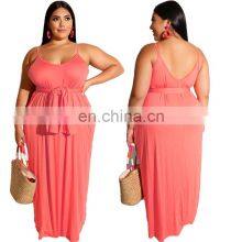 Wholesale Custom European and American Plus Size Women's Summer Hot Style Solid Color Shoulder Strap Dress thumbnail-2