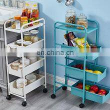 ABS 4-tier Storage Rack Utility Home Kitchen White Blue Pink Black Powder Coating Storage Hand Trolley Bathroom Storage Rack thumbnail-2