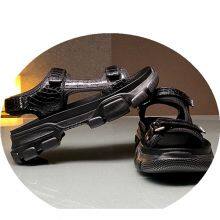 High-Grade Crocodile Leather Private Custom Sandals Summer Open Toe Leather Cool Velcro Men's Sandals Rubber Non-Slip Leather Shoes Men thumbnail-3