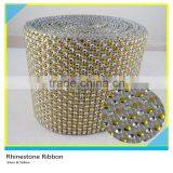 High Quality Silver & Yellow Rhinestone Mesh Plastic Material Ribbon Mesh 10 Yards 24 Rows thumbnail-1