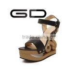 GDSHOE stylish bronze high heel wedge wood sandals