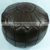 Brown moroccan leather pouffe