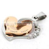 SJ-0084 High quality cheap wholesale price double heart with rhine stone stainless steel pendants