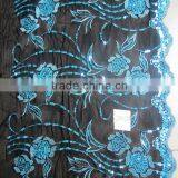 Computer Embroidery Ankara Fabric Diamond Blue Flower + Sequins Chemical Embroidery Lace Border thumbnail-1