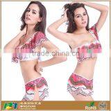 Women's Disruptive Pattern Halter Ruffles Strings Bottom Bikini Sets Bathing Suits