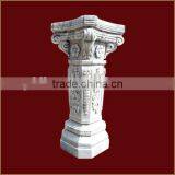 White Marble Pillar With Flower Carvings at Pillar Body