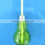 Mini Bulb Shape Glass Mason Jar Orange Juice Jar With Straw thumbnail-1