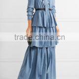 Latest Ruffled Tiered Tencel-chambray Long Sleeve Maxi Dress Names Of Ladies Drsses Designs Photos 2016 HSD5675 thumbnail-2