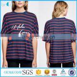 Wholesale Ladies Tops Navy and Red Stripe Short Sleeve Round Neck t Shirt Summer thumbnail-1