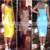 Yellow White Sky Blue 2015 New Fashion Knitted HL Knee Length Spaghetti Strap Package Hip Sexy Fashion Bodycon Dresses thumbnail-1