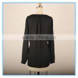 Black Simple Beaded Design Ladies New Fashion V Neck Chiffon Blouse 2016 thumbnail-3