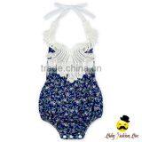 Fancy Summer Toddler& Infant Cotton Colorful Flower Printed Halter Lace Froal Newborn Baby Girl Vintage Romper Grows Clothes thumbnail-4