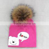 Myfur Spring Infantile Hot Selling Unisex Baby 100% Cotton Hat With a Fur Pom Pom Ball thumbnail-5