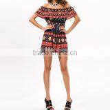 Backless off Shoulder Printed Reddish Orange Pictures Latest Women Fashion Sex Dress thumbnail-2