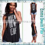 Latest Design Girls Words Printed Round Neck Sleeveless Grey Cotton Tank T Shirt thumbnail-4