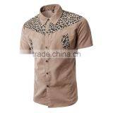 Short Sleeves Contrast Leopard Printing Fashion Cotton Men Shirts thumbnail-1