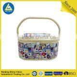 Wholesale Rectangle Cotton Fabric PP Cord Covering Sewing Baskets With Handle & Pincushion & Removable Tray - Patchwork thumbnail-3