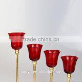 Mouthblown Red Color Long Gold Stem Set of 3 Glass Candle Holder for Wedding thumbnail-2