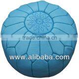 Light Blue Handcrafted Moroccan Leather Pouf thumbnail-1