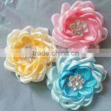 Popular Satin Ribbon Flowers With Rhinestone Center,Handmade Ribbon Hair Flowers thumbnail-2