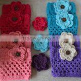 Girls Women Knit Crochet Leg Warmers With Beautiful Crochet Flower thumbnail-6