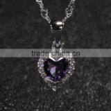 silver jewelry heart shaped pendant multi-colour gemstone necklace pendant short chain necklace