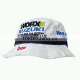 White Mens Fashion Hat With Embroidery & Black Band Bucket thumbnail-1