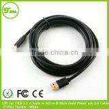 10ft 3m USB 2.0 A Male to Micro B Male Gold Plated Usb 2.0 Cable (5-Pin) Thicker -Black