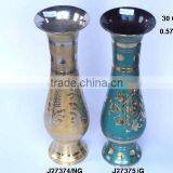 Gold and Green Painted Traditional Indian Vases Made in Cast Brass and With Engraving thumbnail-1