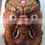 Hand Crafted Wooden Mask of Demon Wall Hanging Made In Nepal thumbnail-1