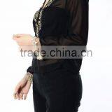 Woman Fancy Tops and Blouses Latest Design Transparent Casual Tops Black With Beads thumbnail-2
